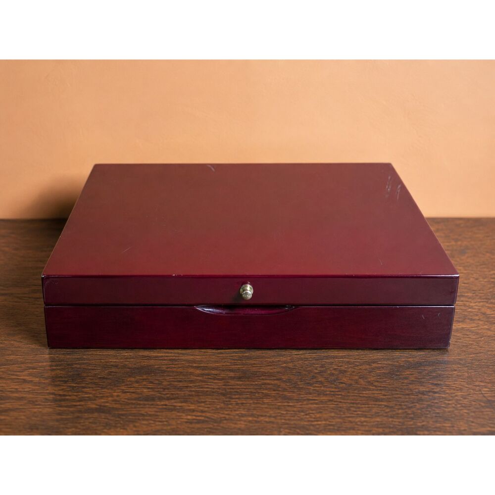 Wallace Silversmiths Flatware Storage Chest Burgundy Wood Silverware Case 15"